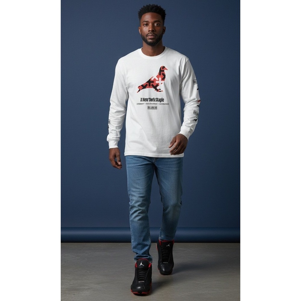 Staple Pigeon x Collabor-Aid Champion Long Sleeve Shirt White Mens XL New York